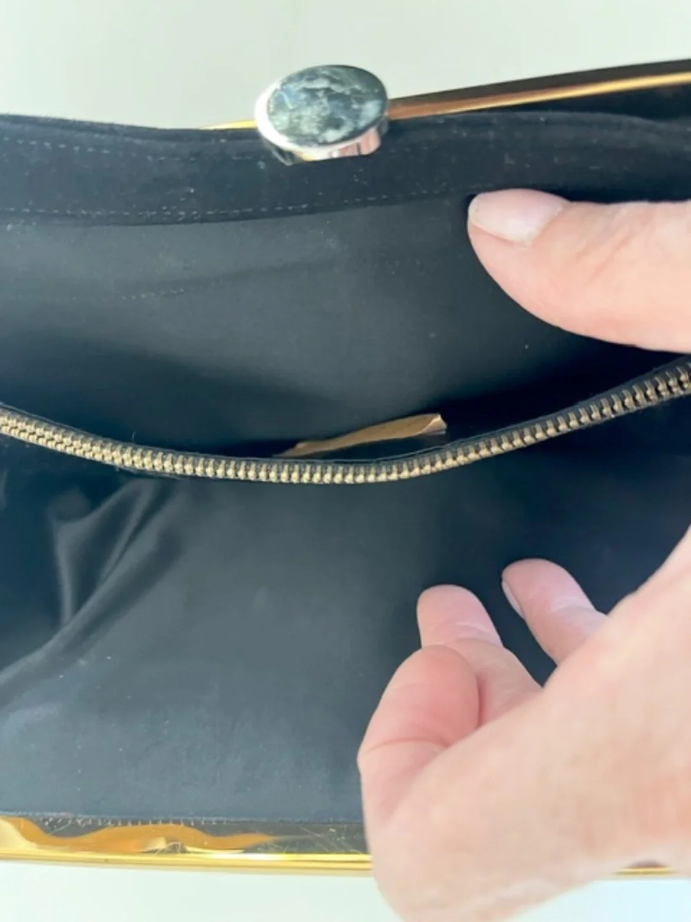 Vintage Black Suede Handbag with Glass Diamond shape closure